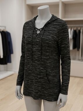 RBX Black Heather Lace-Up Hooded Pullover